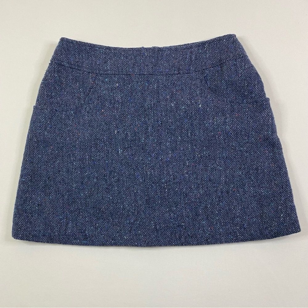 VTG Express Wool Blend Mini Skirt Womens 11/12 Lined Blue Tweed 90's‎ Preppy